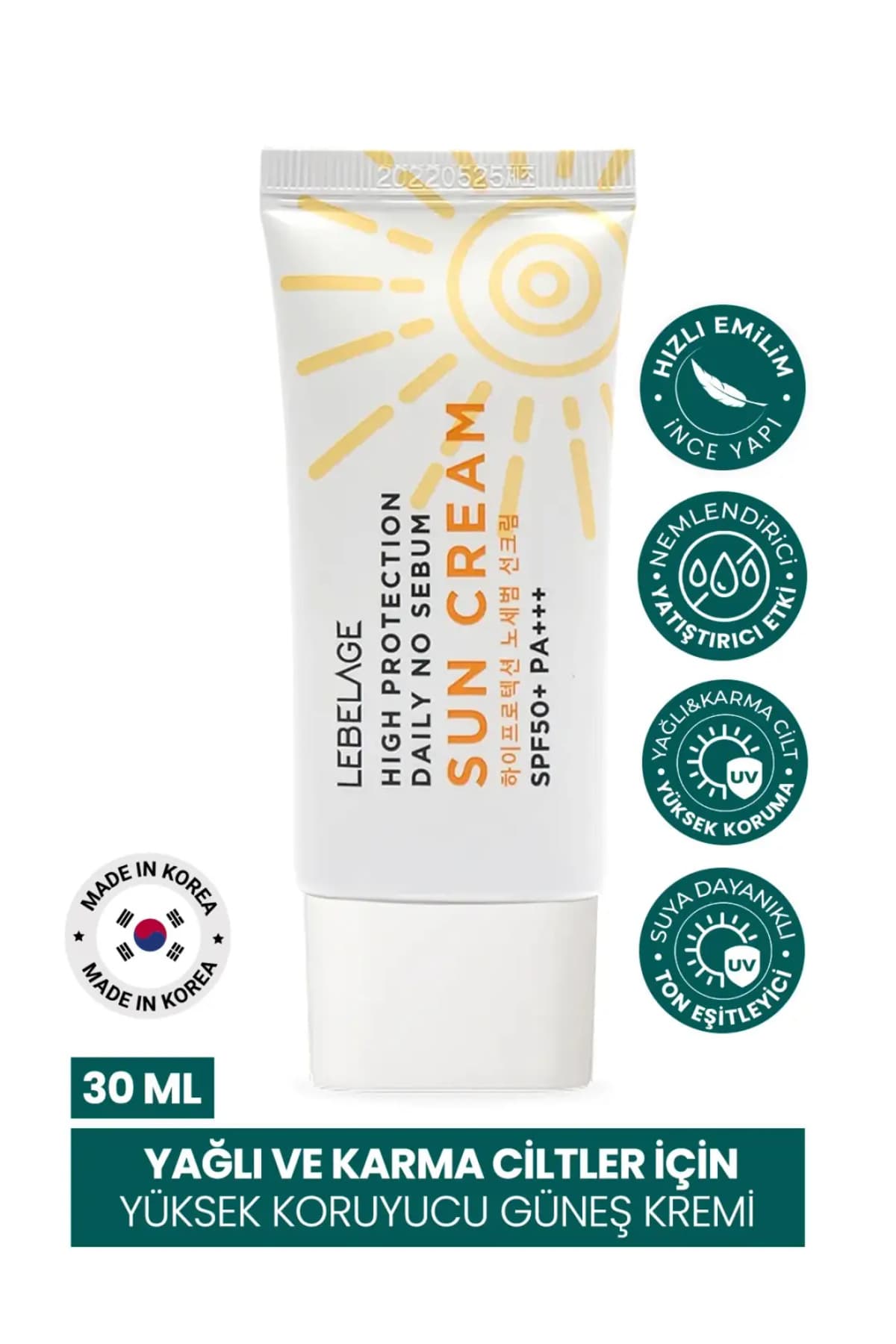 LEBELAGE Yağlı Ve Karma Ciltler Için Yüksek Koruyucu Güneş Kremi No Sebum Sun Cream 30 ml