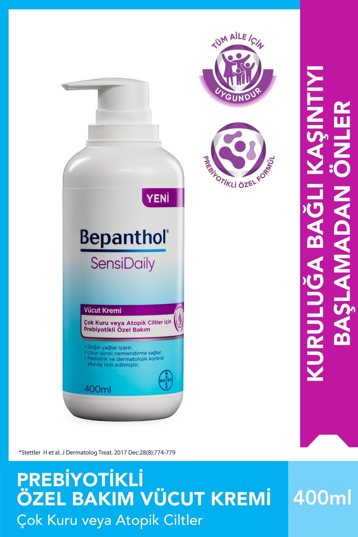 Bepanthol SensiDaily Vücut Kremi 400 ml Çok Kuru veya Atopik Ciltler İçin Prebiyotikli Özel Formül