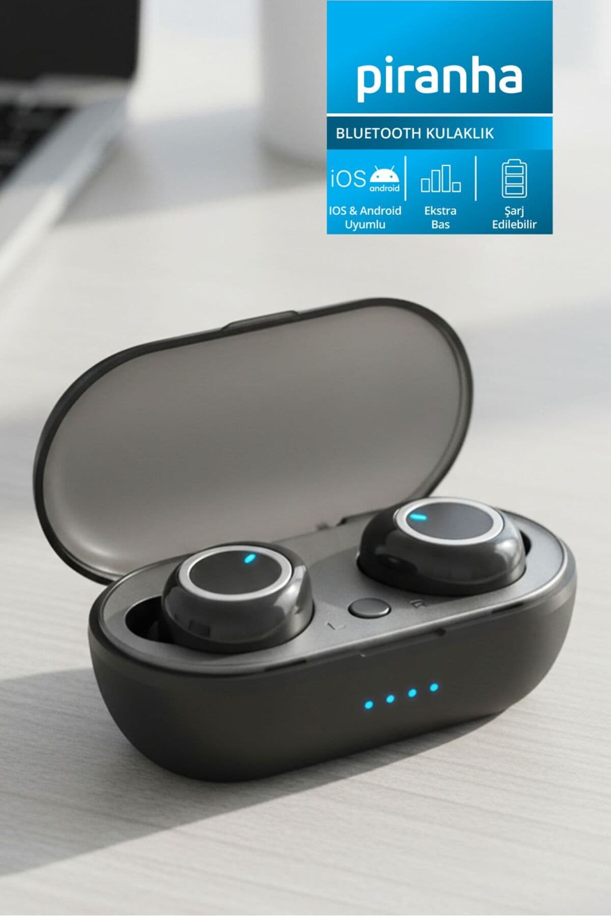 Piranha 9958 TWS Kablosuz Bluetooth Kulaklık | Bluetooth 5.3 | Mikrofonlu | Şarjlı | Android & iOS