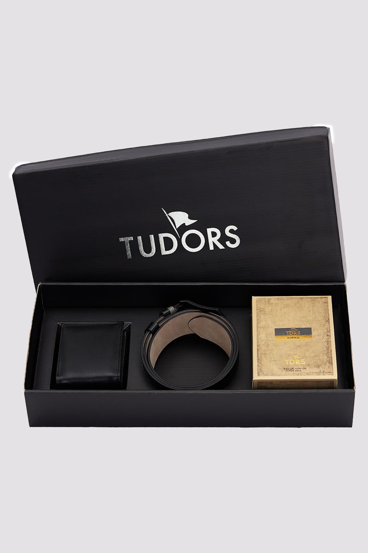 Tudors Özel Kutulu Erkek 3'lü Set Parfüm,Kemer Ve Cüzdan Hediyelik Çeyizlik Damat Bohçası Seti