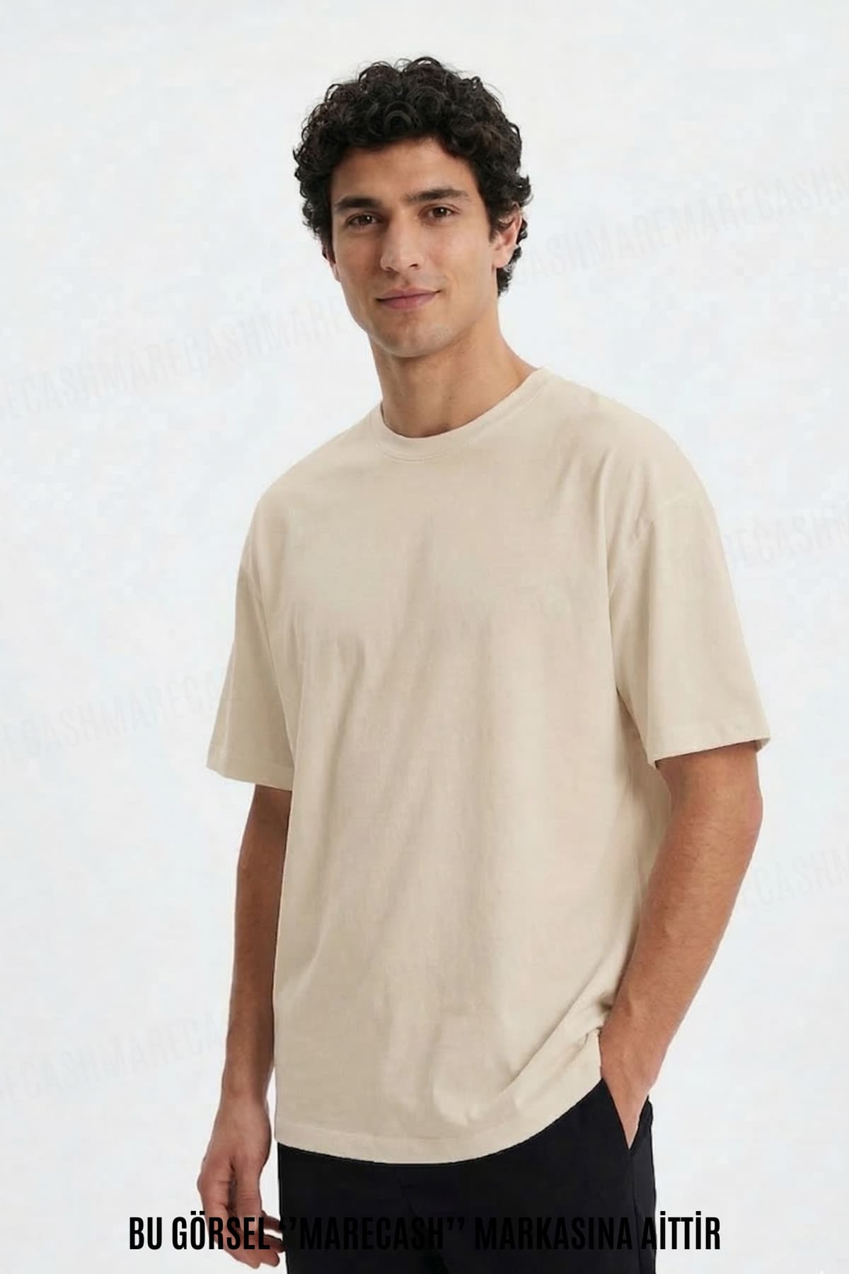 Marecash Erkek Oversıze Düz Baskısız T-Shirt Kısa Kollu Yazlık Bisiklet Yaka