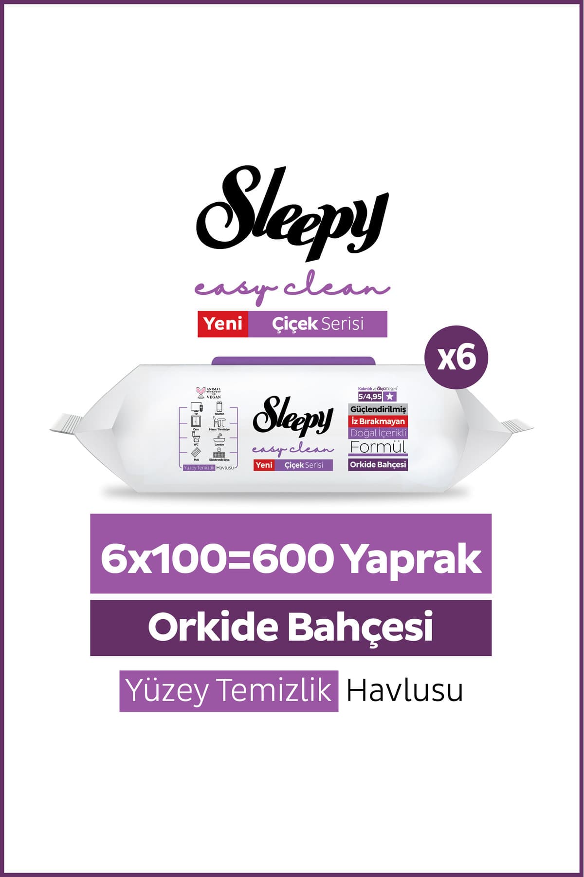 Sleepy Easy Clean Orkide Bahçesi Yüzey Temizlik Havlusu Mendili 6x100 (600 Yaprak)