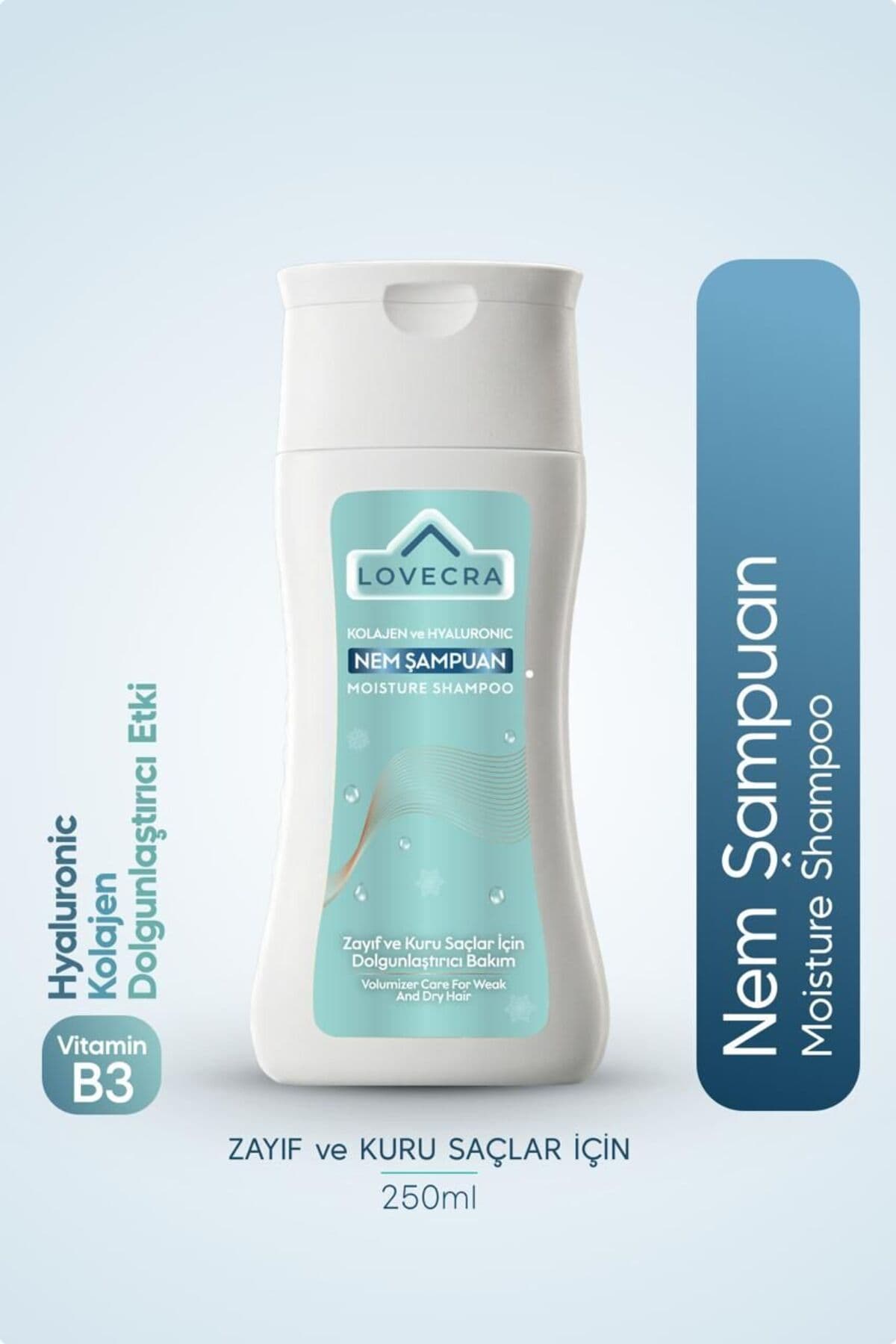 LOVECRA Kolajen ve Hyaluronic Nem Şampuan Zayıf Kuru Saçlar İçin Dolgunlaştırıcı Bakım ve Nem 250 ml