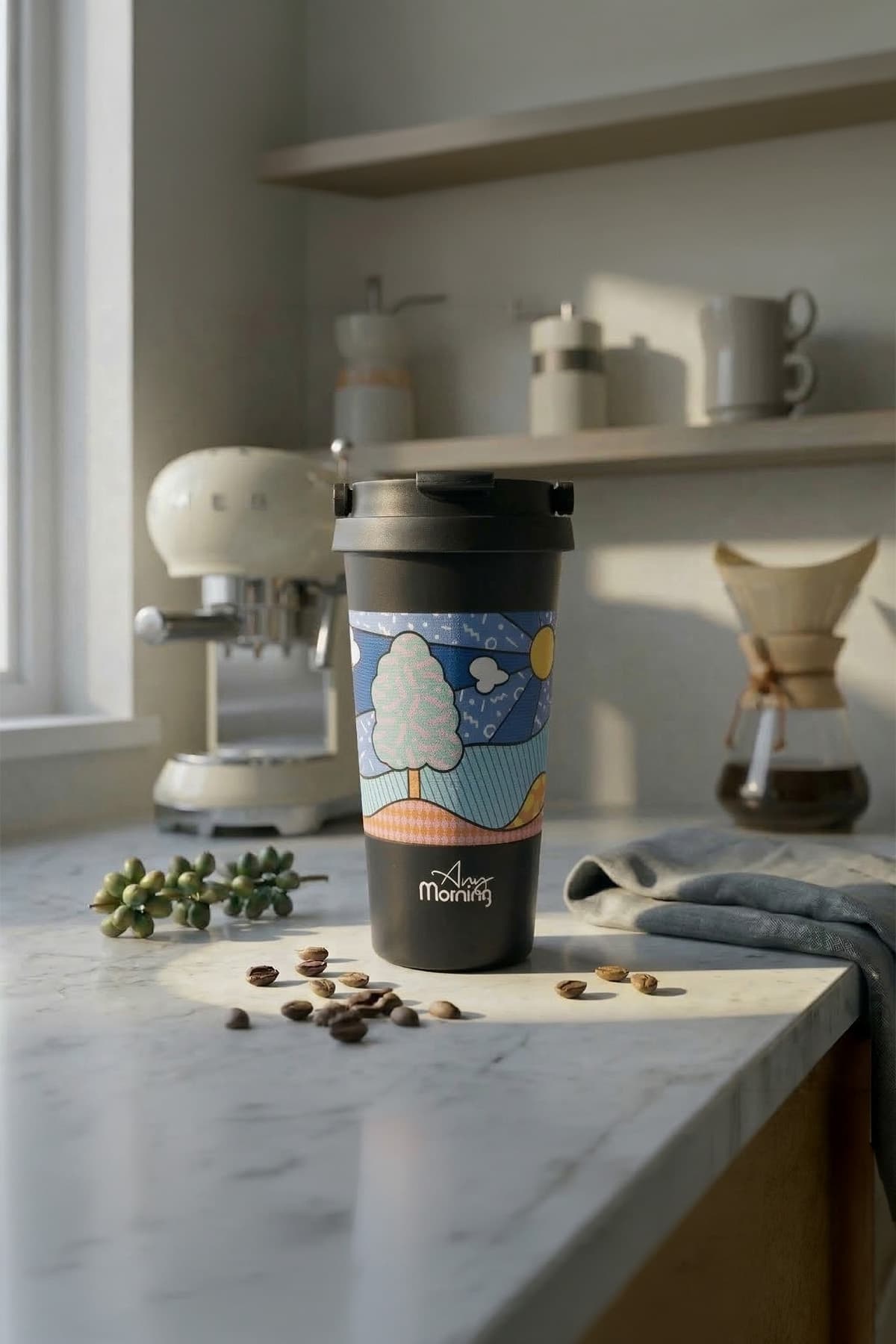 Any Morning 500 ml Paslanmaz Çelik Termos Mug, 6 Saat Sıcak, 10 Saat Soğuk, Siyah BA21525