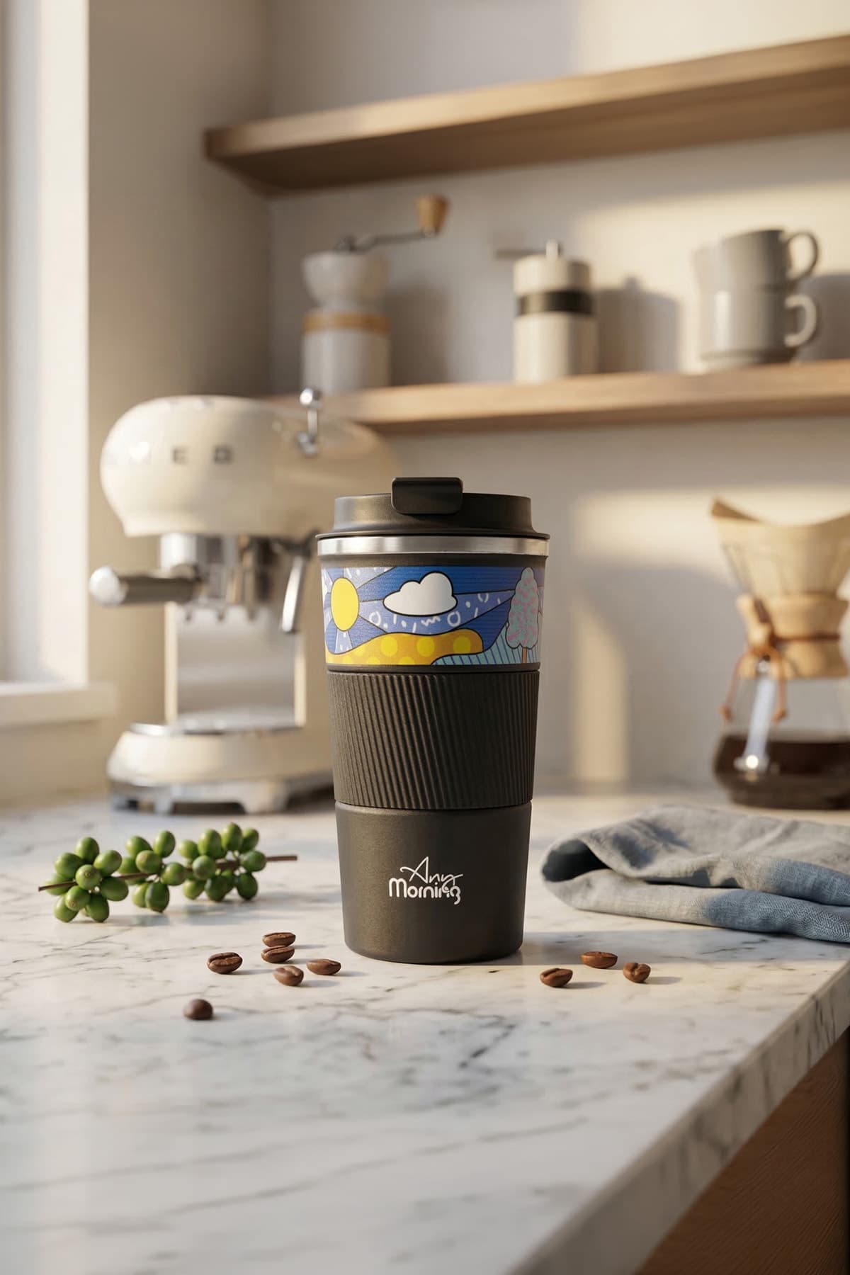 Any Morning 500 ml Paslanmaz Çelik Termos Mug, 6 Saat Sıcak, 10 Saat Soğuk, Siyah BA21549