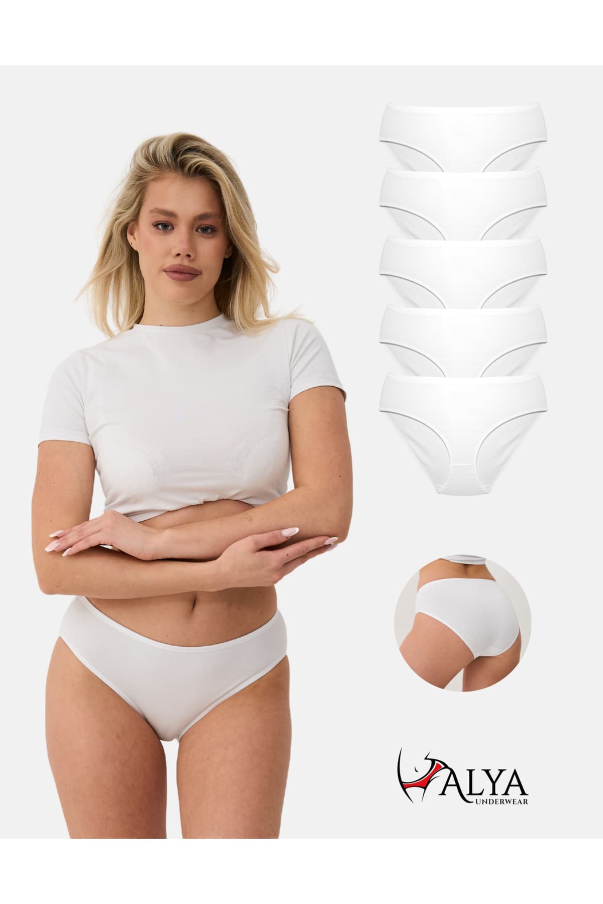 ALYA UNDERWEAR Kadın Külot - 5 Adet Beyaz - Rahat Bato - Hipster Kalıplı, Pamuklu
