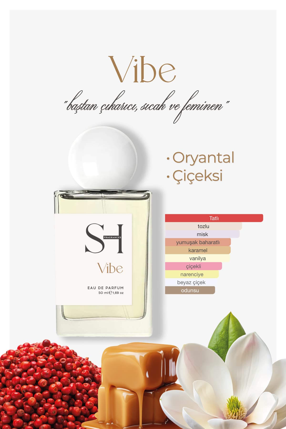 SH FRAGRANCES Vibe EDP Kadın Parfüm | baharatlı-narenciye | zengin çiçeksi | sıcak- tatlı-odunsu-misk, 50ml