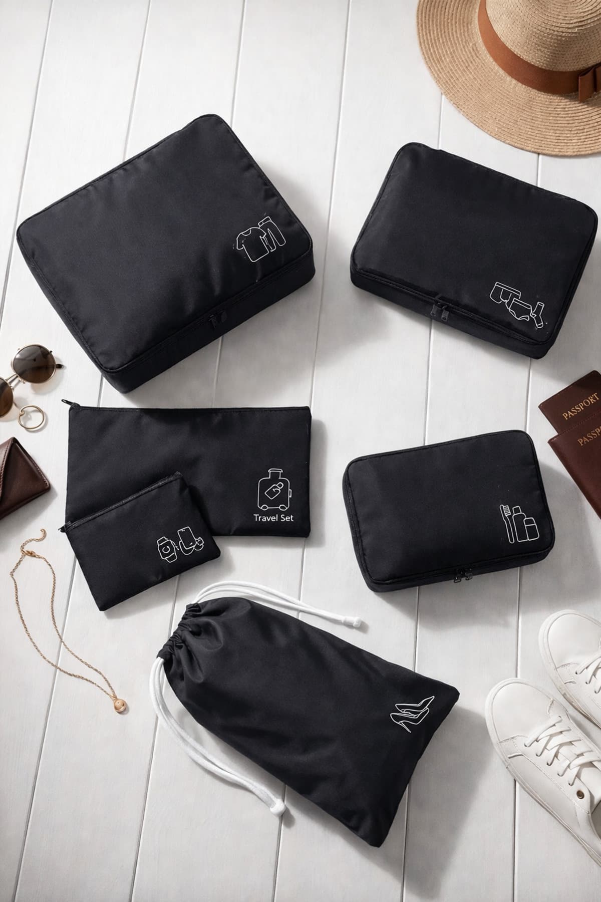 BEST CONCEPT 6’lı Siyah Valiz Düzenleyici Bavul İçi Organizer Set Seyahat Hurcu