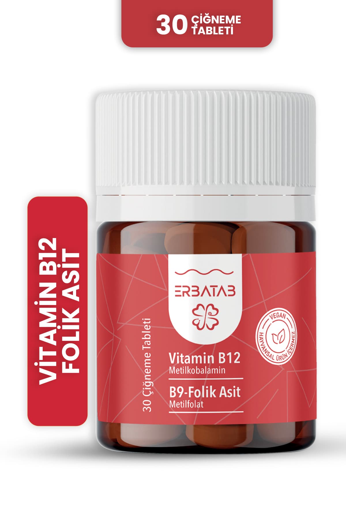 Erbatab Vitamin B12- Folik Asit B9 Tablet Metilkobalamin-Metilfolat