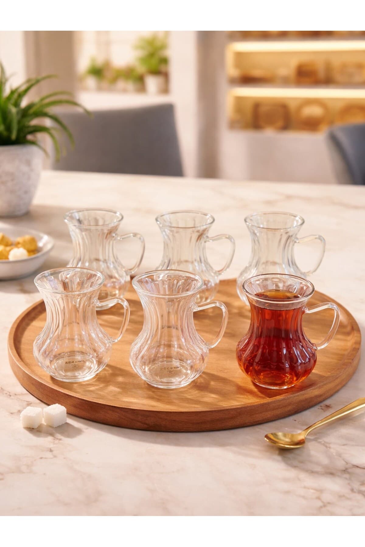 LeylArt Ceren 6'lı Kulplu Çay Bardak Seti 6 Kişilik