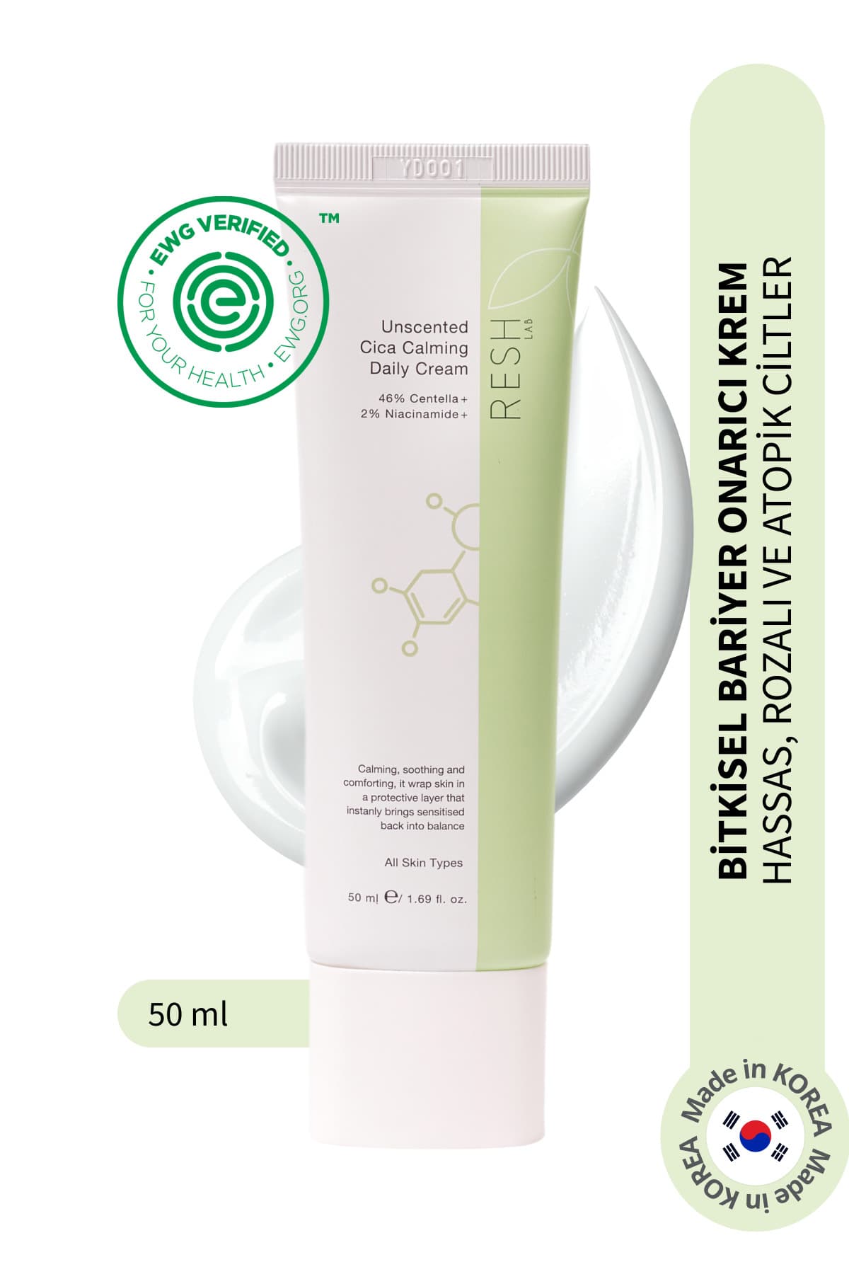 RESH LAB Unscented Cica Calming Daily Cream - Bariyer Onarıcı Nemlendirici Krem 50ml