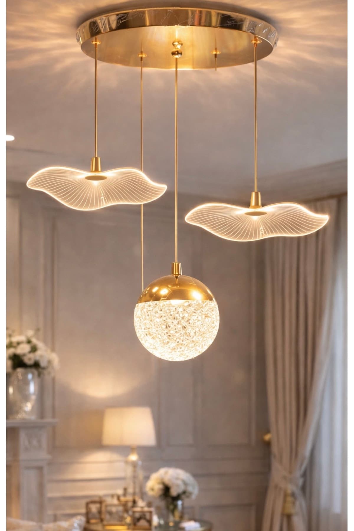 burenze Jellyfish Bruce Sarkıt Avize Power Led Avize Gold Sarı