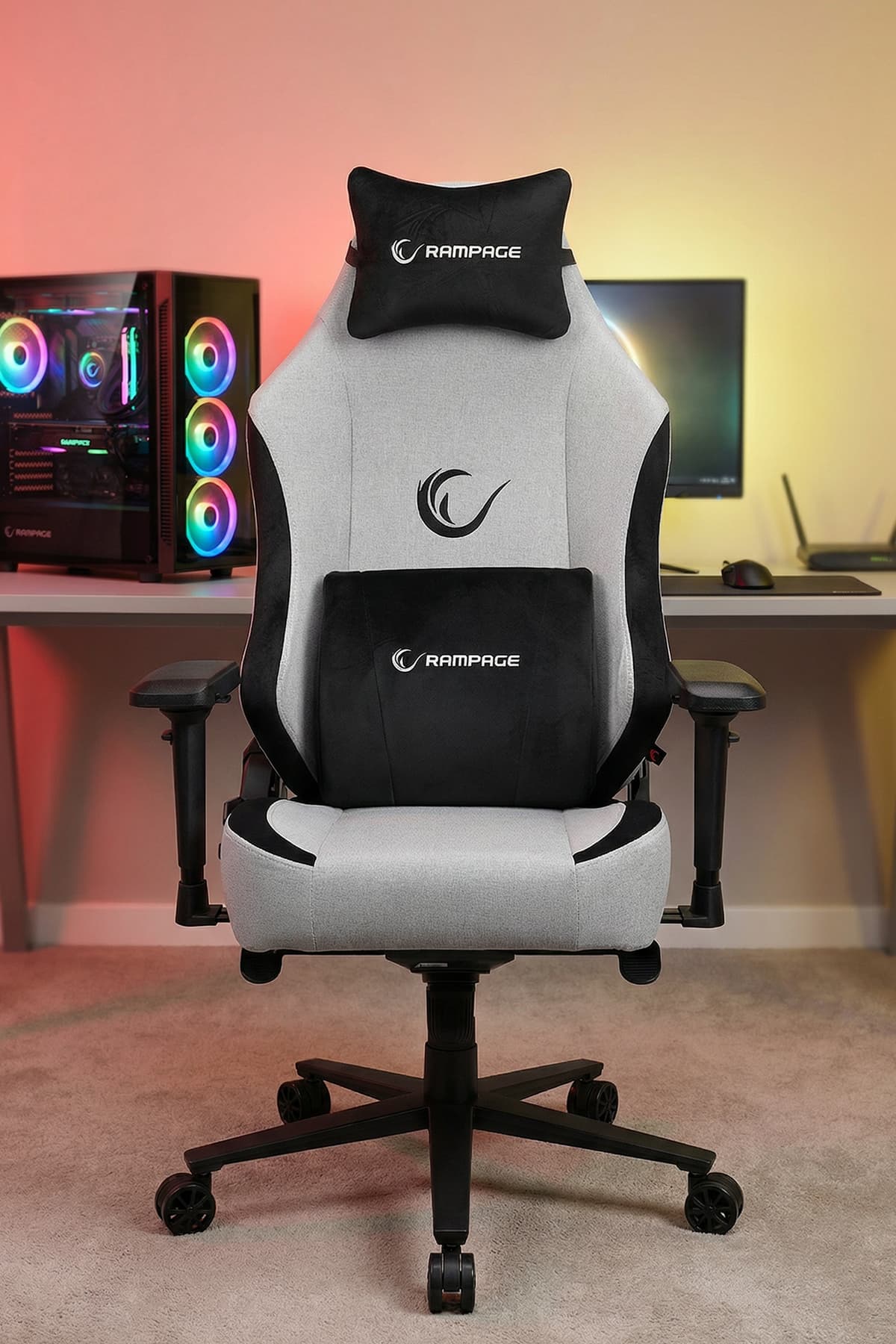 Rampage Kl-r72 Woof Beyaz Üst Seviye Terletmez Kumaş Oyuncu Koltuğu