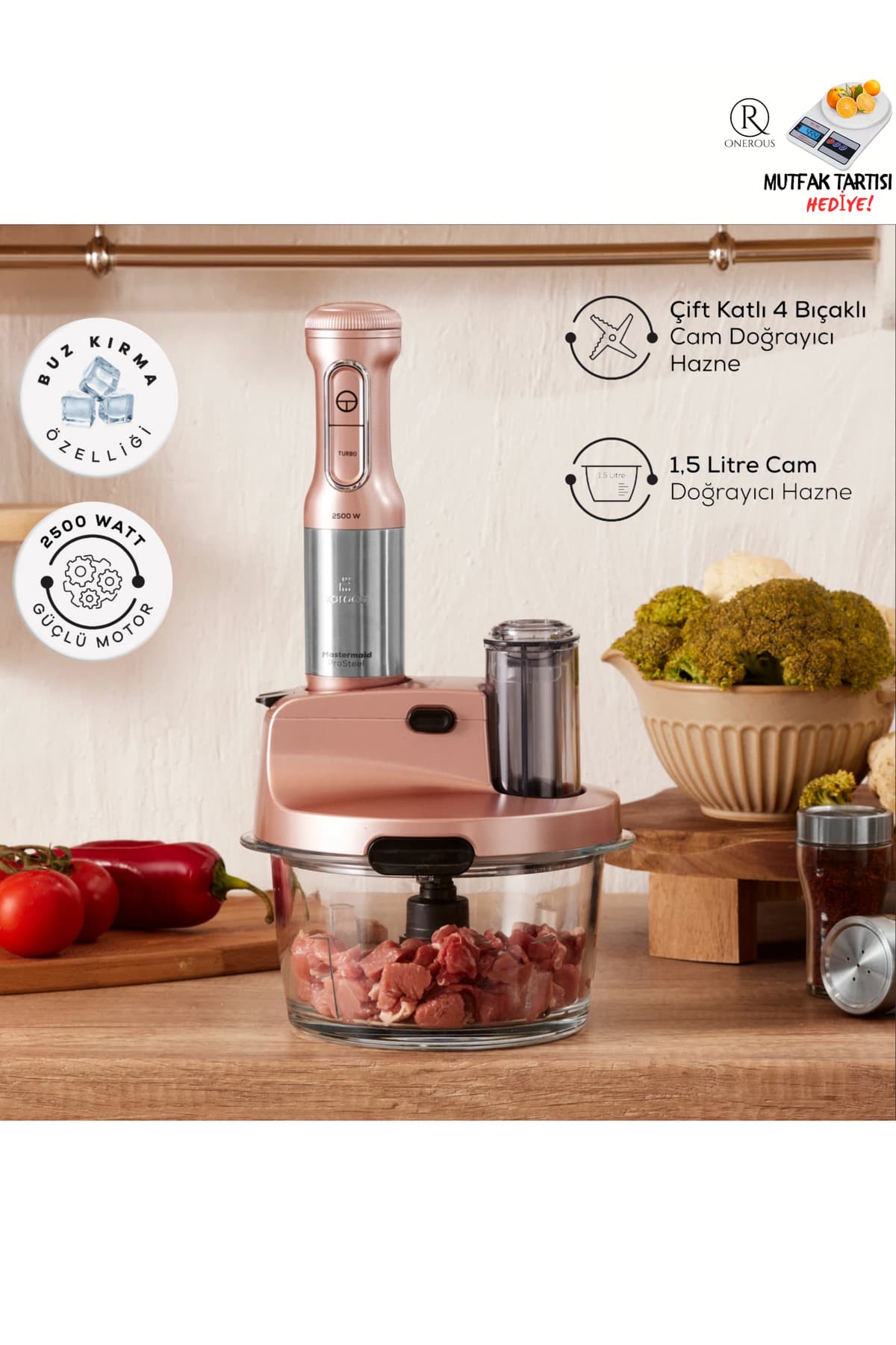 Karaca 6 Bıçaklı Premium CAM Mutfak Robotu Çırpma, Dilimleme, Doğrama, Blender, Karıştırma,Buz Kırma 2500W
