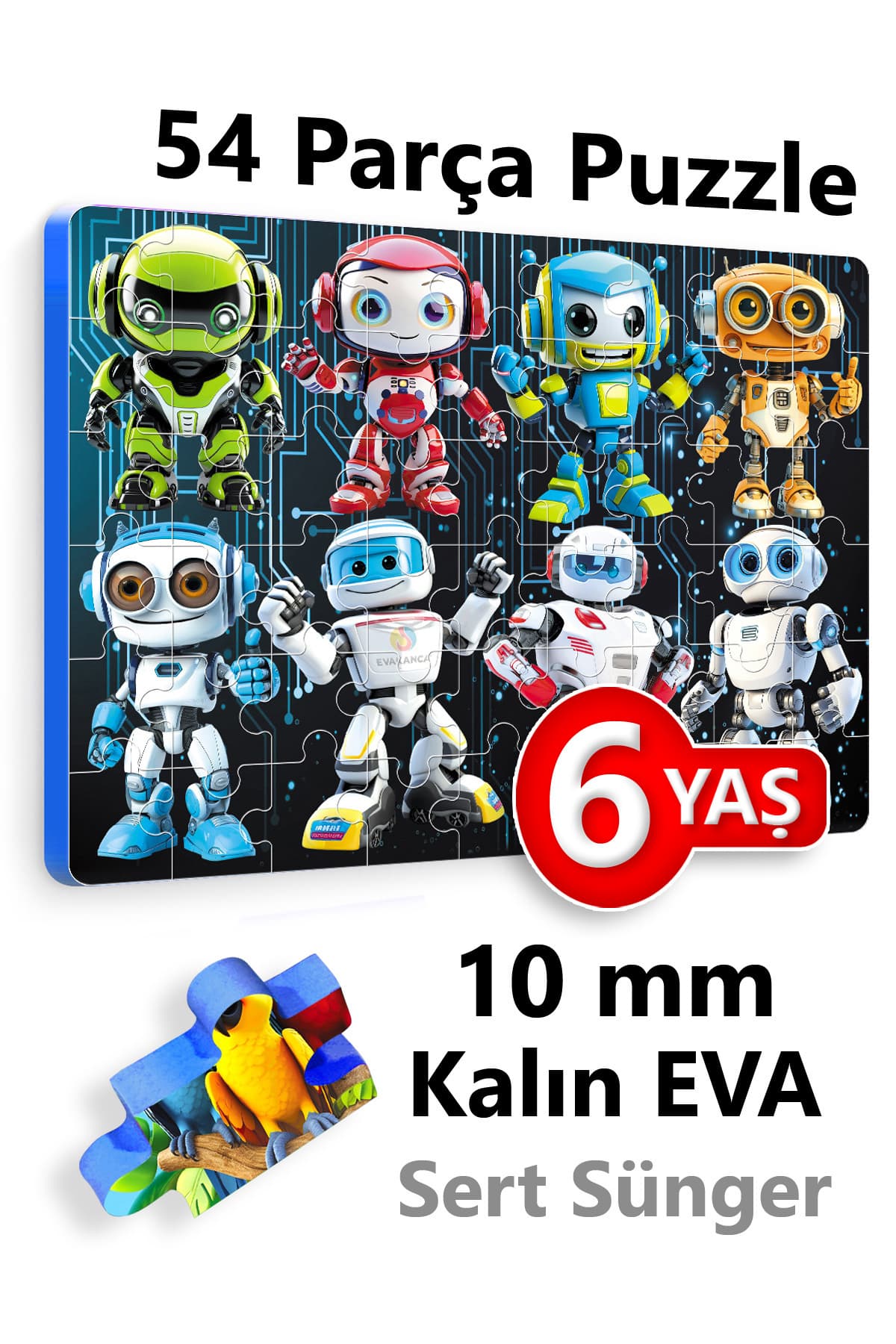 EVAKANCA 54 Parçalı Kalın Puzzle 5-6 Yaş Yapboz Robotlar