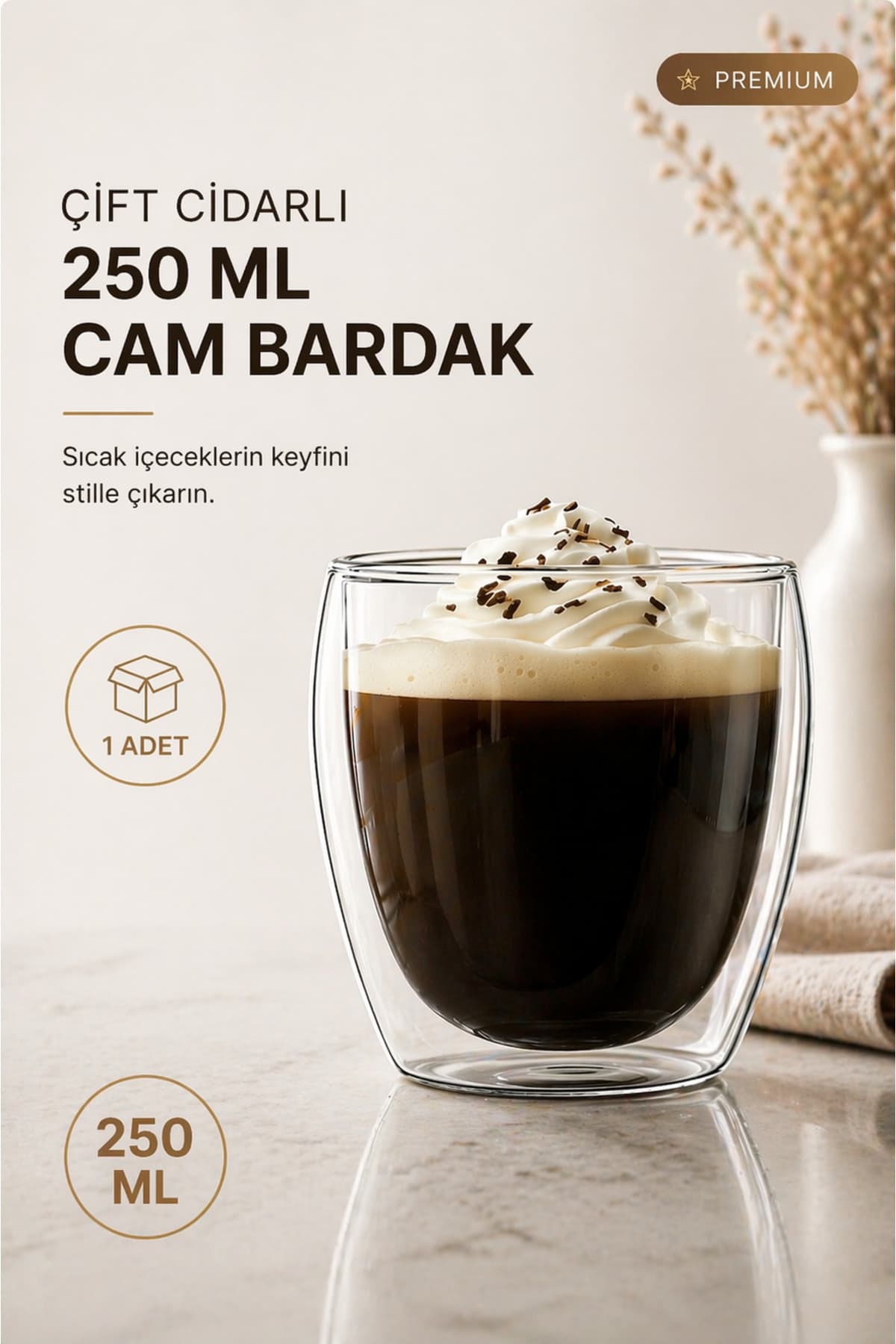 YeniTasarım 1 Adet Cidarlı Palo Santo Bardak 300 ml