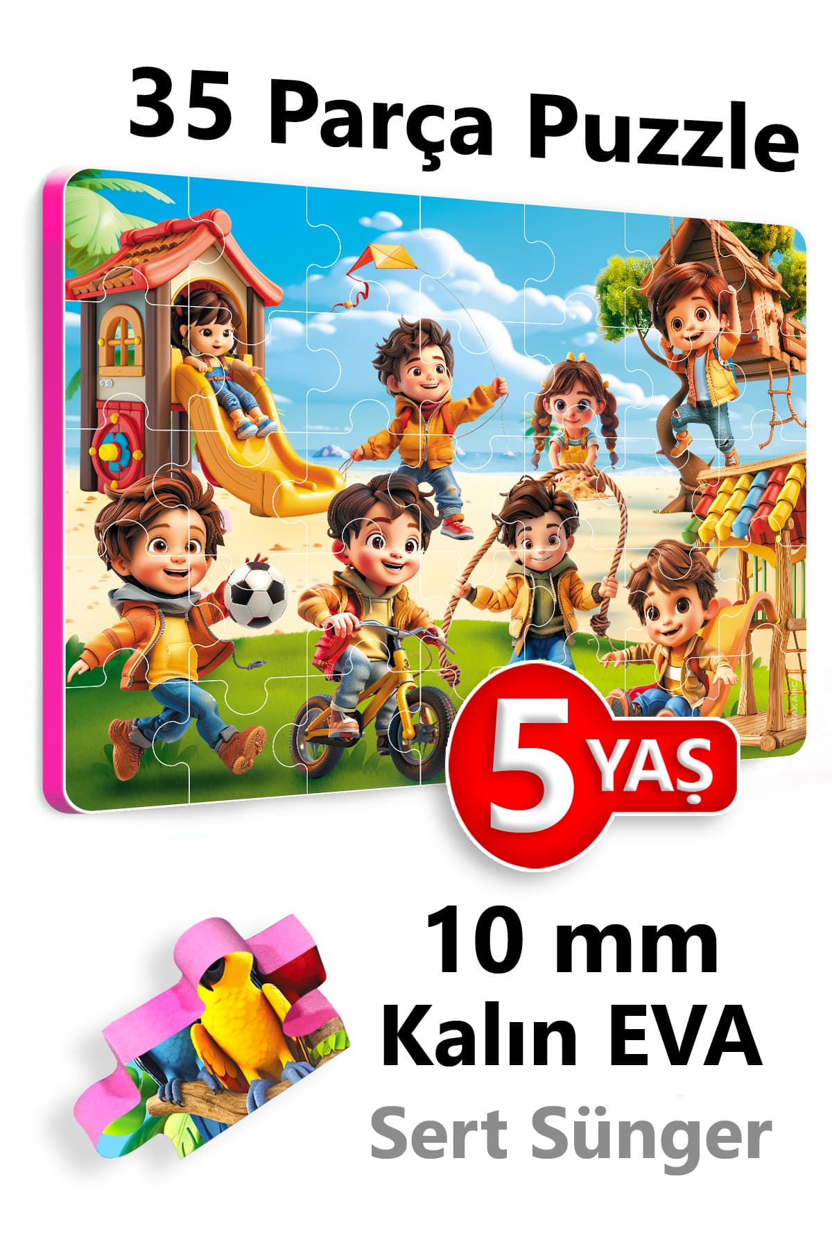 EVAKANCA 35 Parçalı Kalın Çocuk Puzzle 4-5 Yaş Yapboz Oyun Oynayan Çocuklar