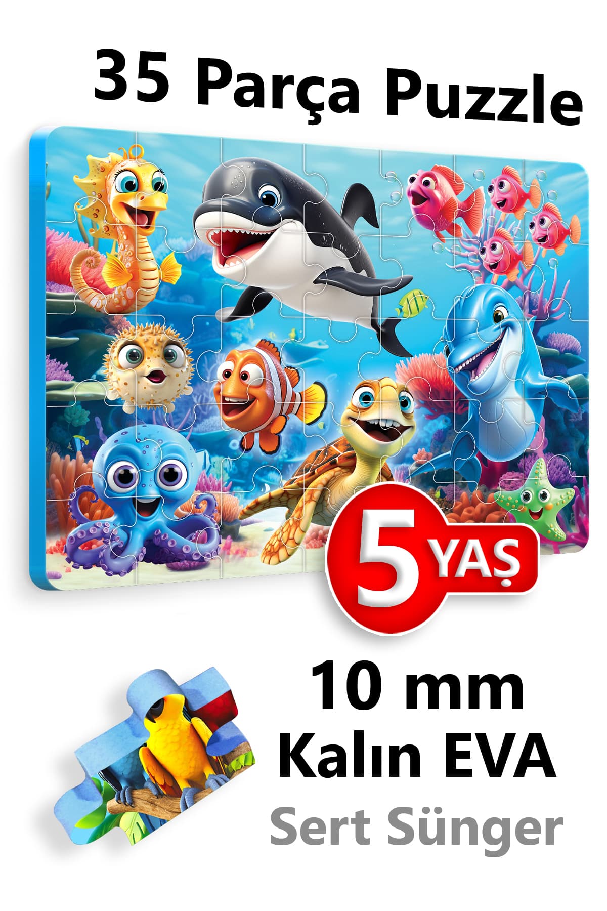 EVAKANCA 35 Parçalı Kalın EVA Puzzle 4-5 Yaş Yapboz Deniz Altı