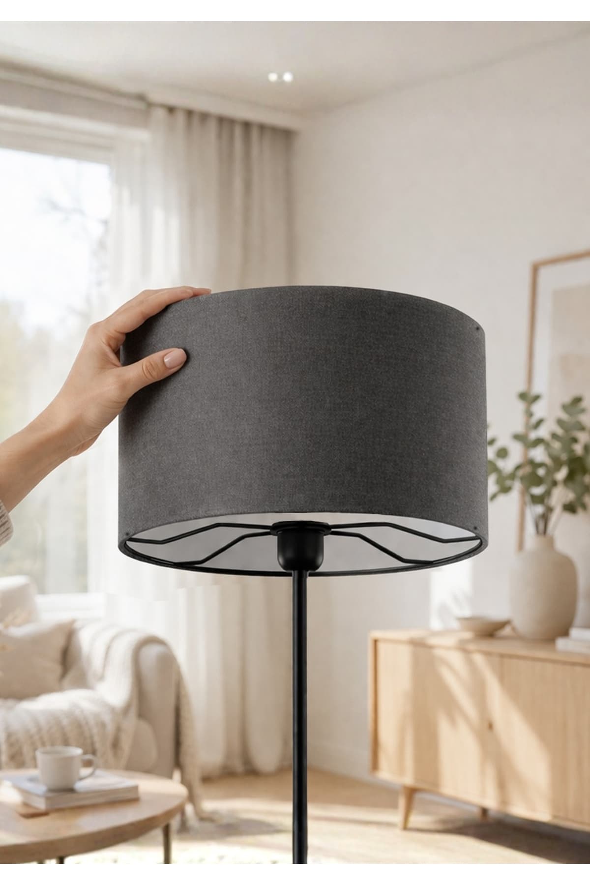 HOMİNG Antrasit Kumaş Yedek Lambader Başlığı 36 cm