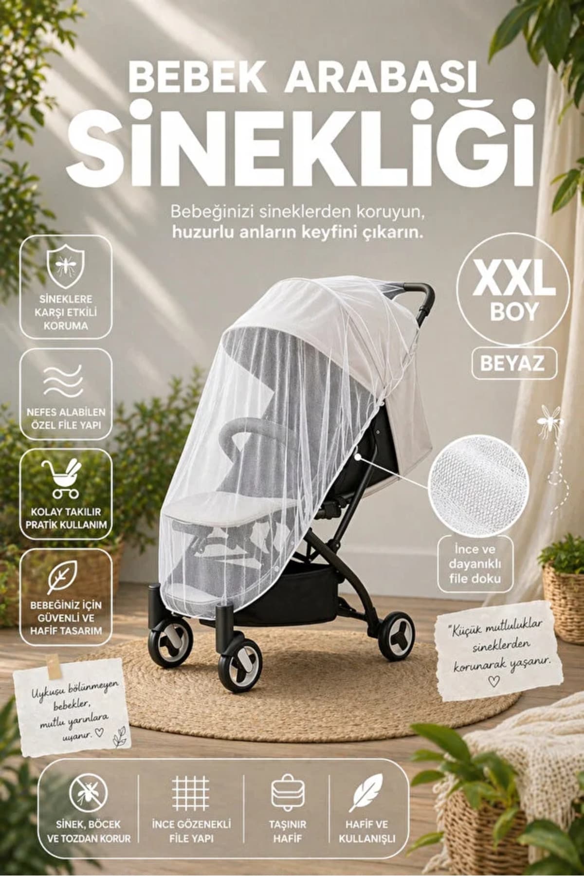 MorBebe Bebek Arabası Sinekliği Puset Cibinlik Sineklik (BÜTÜN BEBEK ARABALARINA UYUMLUDUR.)
