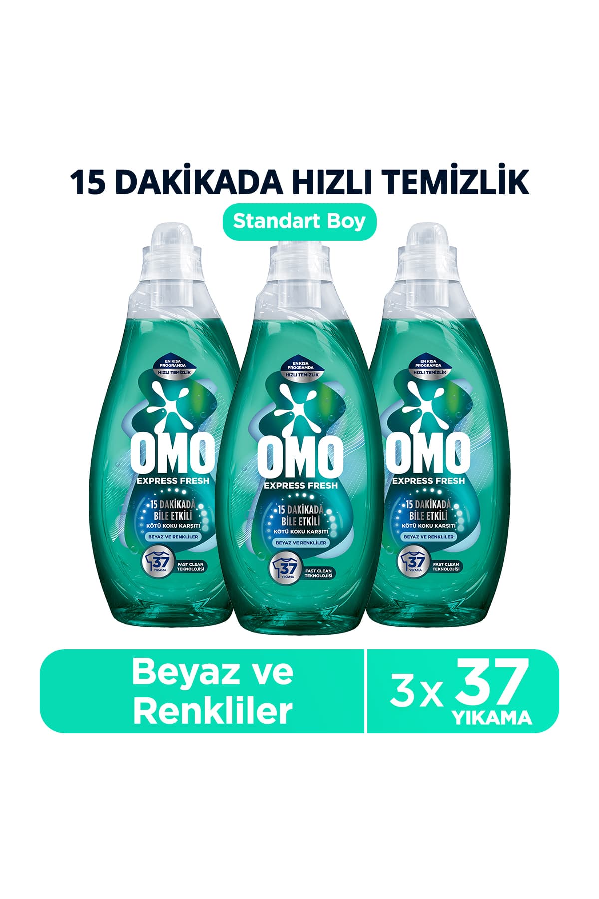 Omo Express Fresh Kötü Koku Karşıtı Beyaz ve Renkliler Sıvı Çamaşır Deterjanı 1480 ml x3