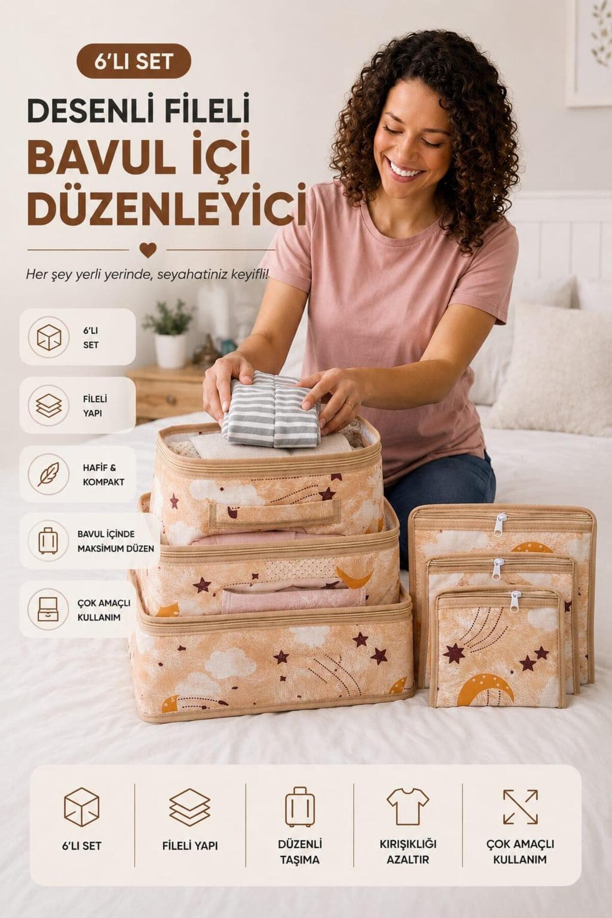 MorBebe Baby 6'lı Desenli Fileli Bavul Valiz Içi Düzenleyici Çok Amaçlı Organizer