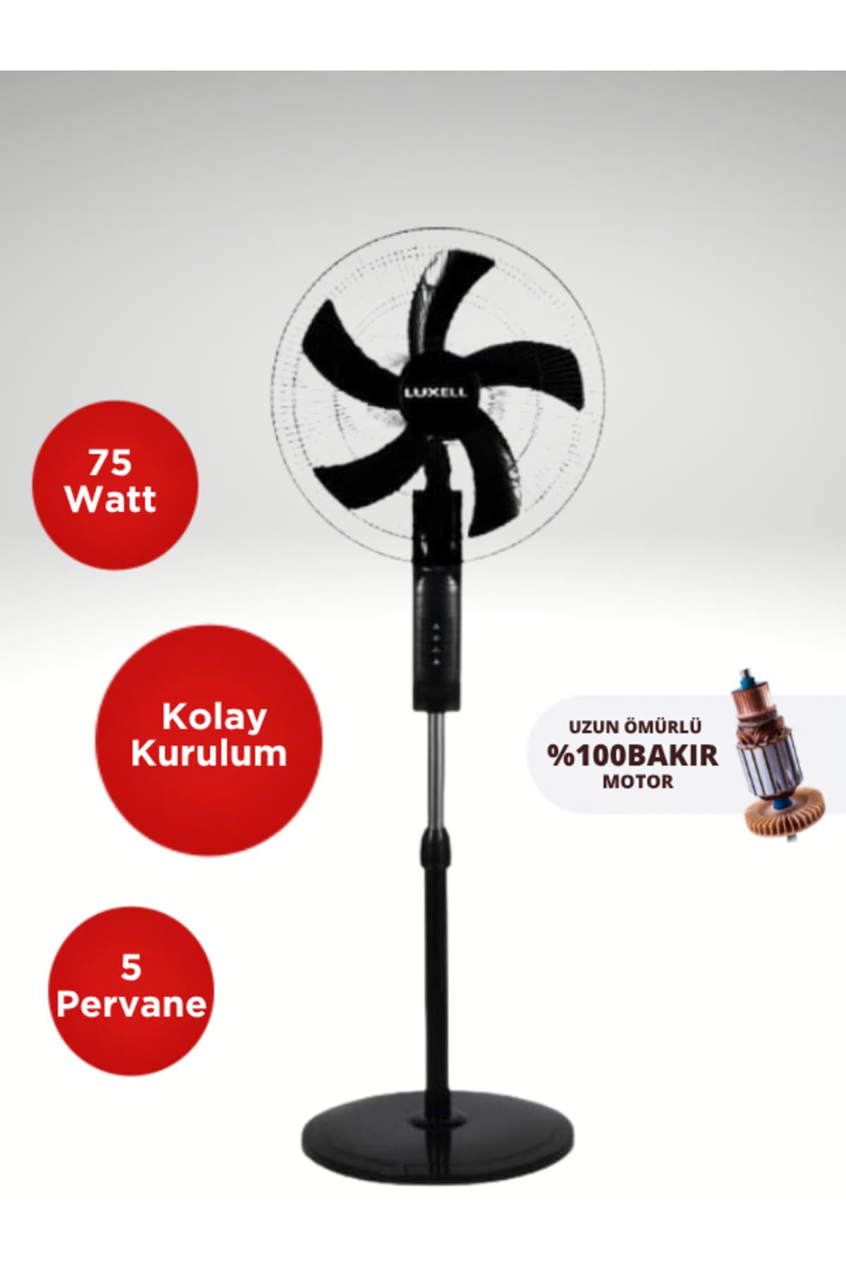 Luxell 18'' Ayaklı Vantilatör Siyah 5 Kanat – LXF-518