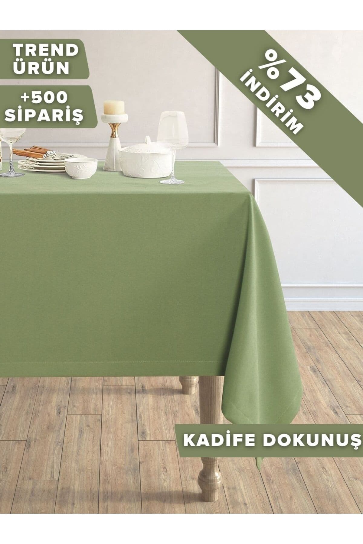 Perle Daily Series Kadife Dokulu Zeytin Yaprağı Rengi Masa Örtüsü