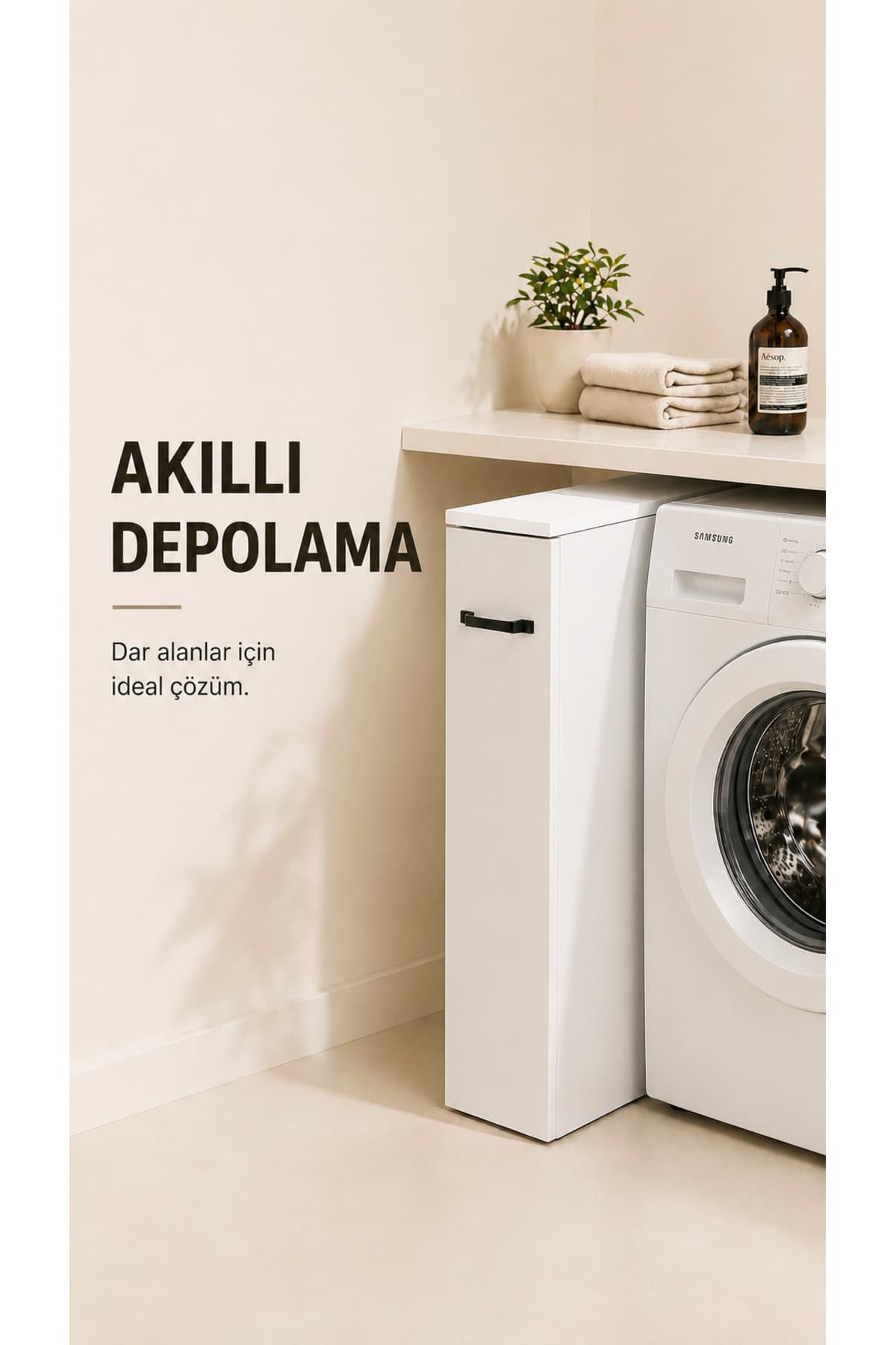 FURNICI Çok Amaçlı BEYAZ Kayar Raflı Dar Alan Dolabı – Açılır Kapanır Fonksiyonel Organizer Ünitesi