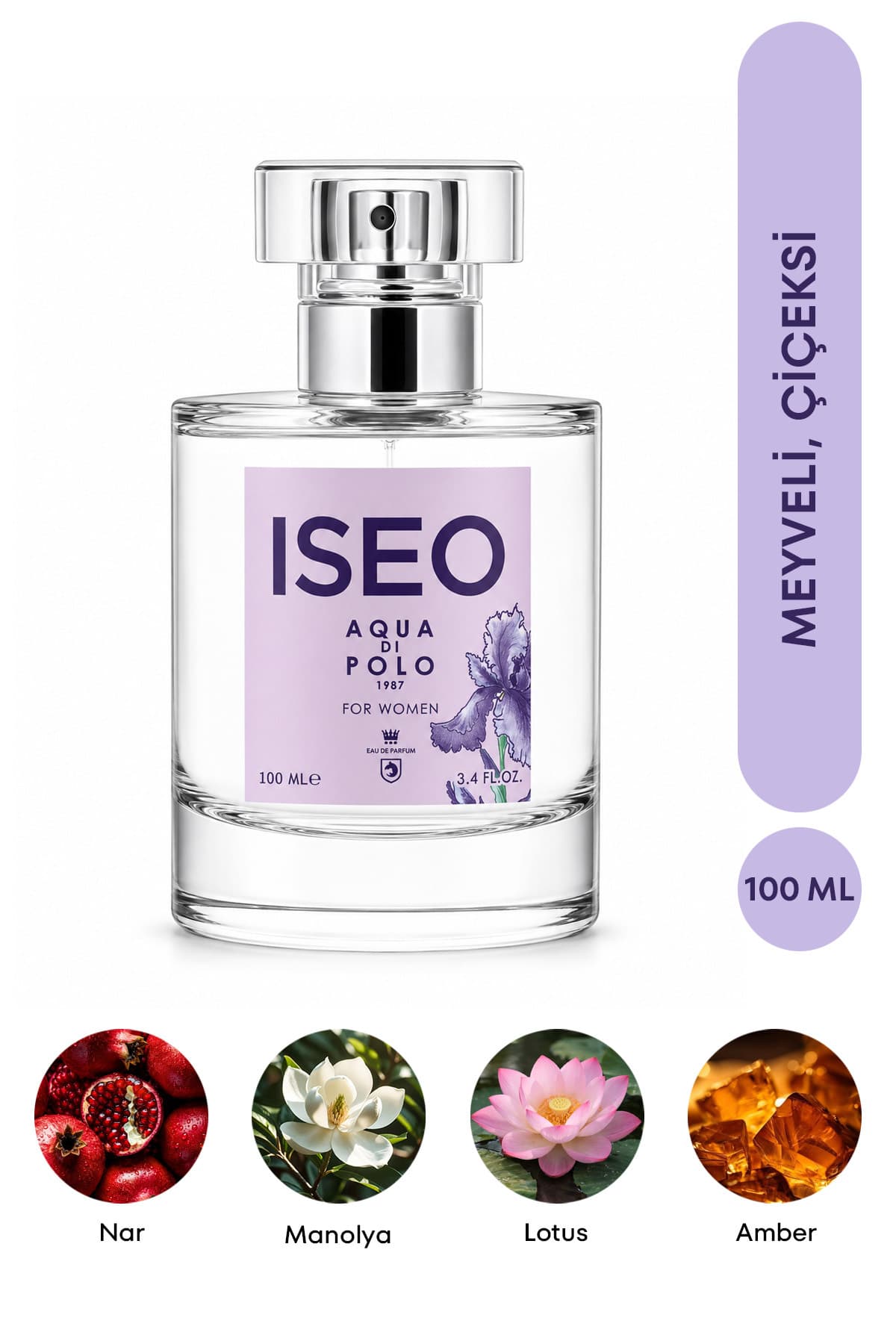 Aqua Di Polo 1987 Iseo EDP Kadın Parfüm 100 ml | Meyveli, Çiçeksi | Nar, Lotus, Manolya, Şakayık, Amber, Misk