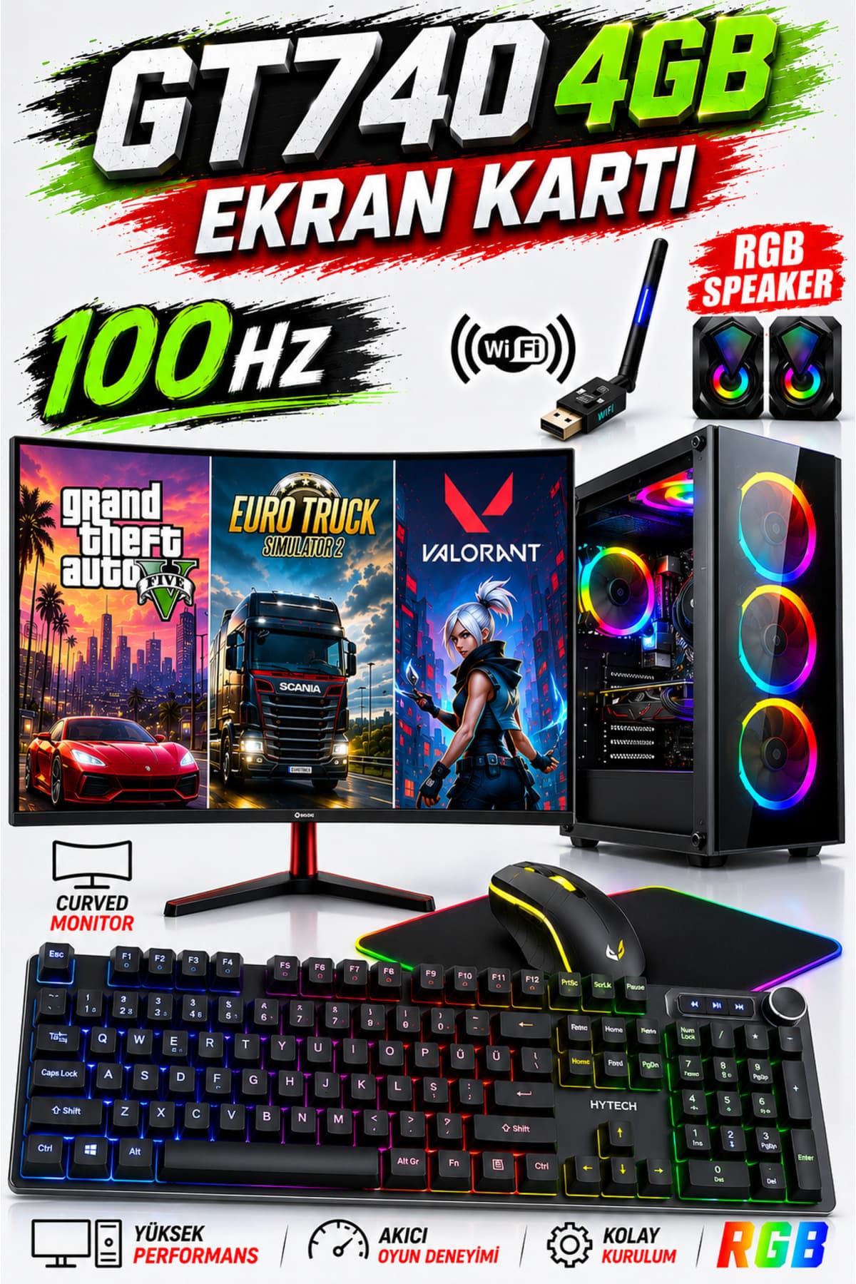 DMC N169x (GTA 5) I7 860,16GB RAM,256GB SSD,4GB GT740,24"Curved oyuncu Masaüstü Bilgisayarı