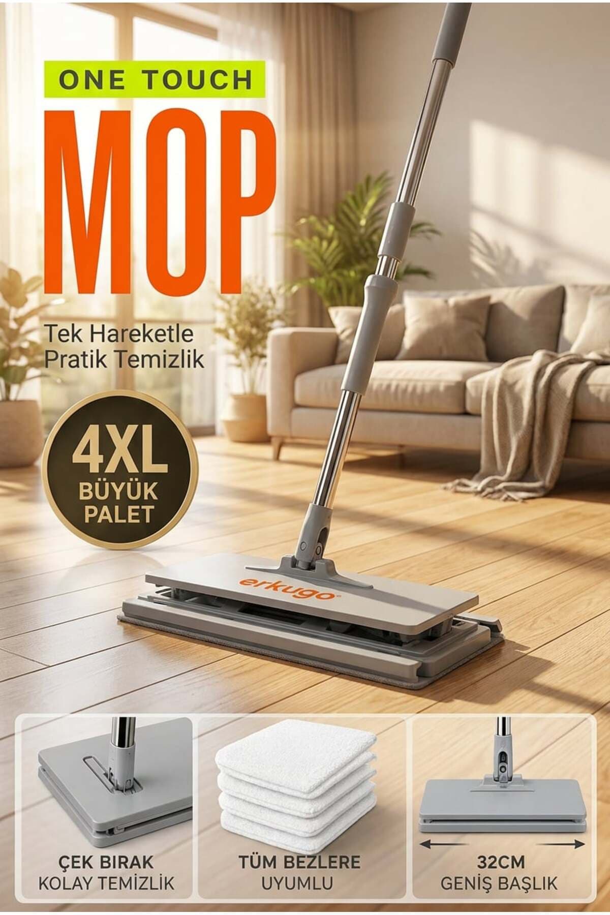 ERKUGO Otomatik Paspas, Temizlik Seti, Kolay Mop, Silme Bezli Paspas , Click Mop, One Touch Mop
