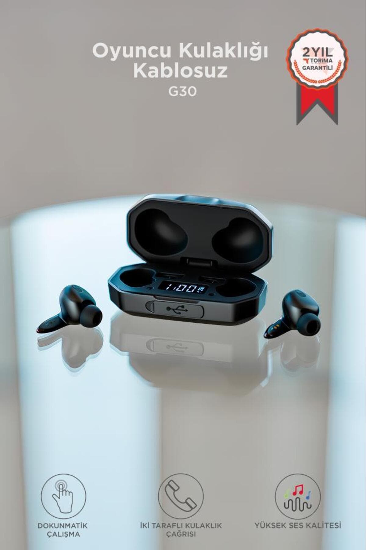 Torima Oyuncu Kulaklığı Kablosuz Rgb Işıklı Çift Mikrofonlu Kulak İçi Bluetooth Kulaklık G30 Siyah