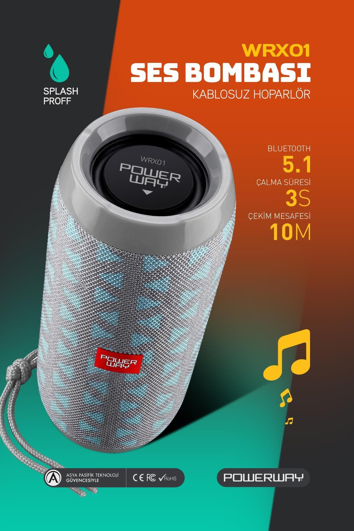 Powerway WRX01 90 dB SD Kart Aux Usb Girişli Gümüş Kablosuz Bluetooth Speaker Hoparlör Ses Bombası FM Radyo