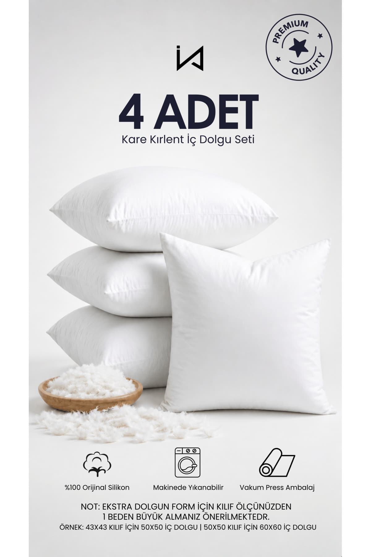 İzgi Concept Premium Kırlent Iç Yastık Seti | 4 Adet Ultra Dolgun Nano Silikon Dolgu | Kırlent Yastığı Ebat Seçenekli