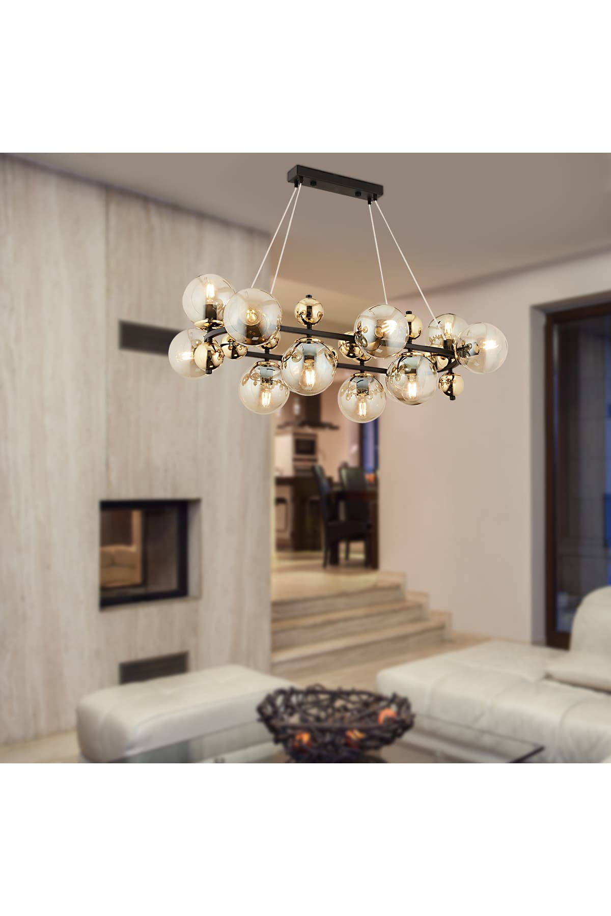 Apliqa Lorento 12Li Dikdörtgen Gold Modern Cafe,Restoran için Uygun Retro Salon Avize