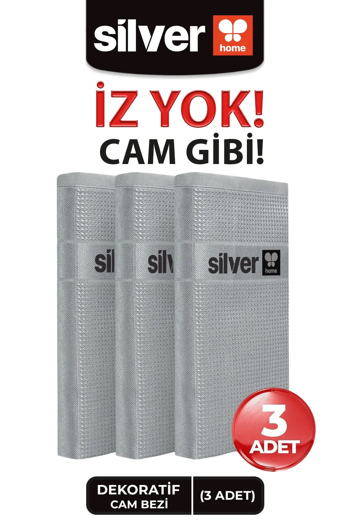 SİLVER HOME Mikrofiber 3lü Dekoratif Cam Bezi 42x68cm -gri