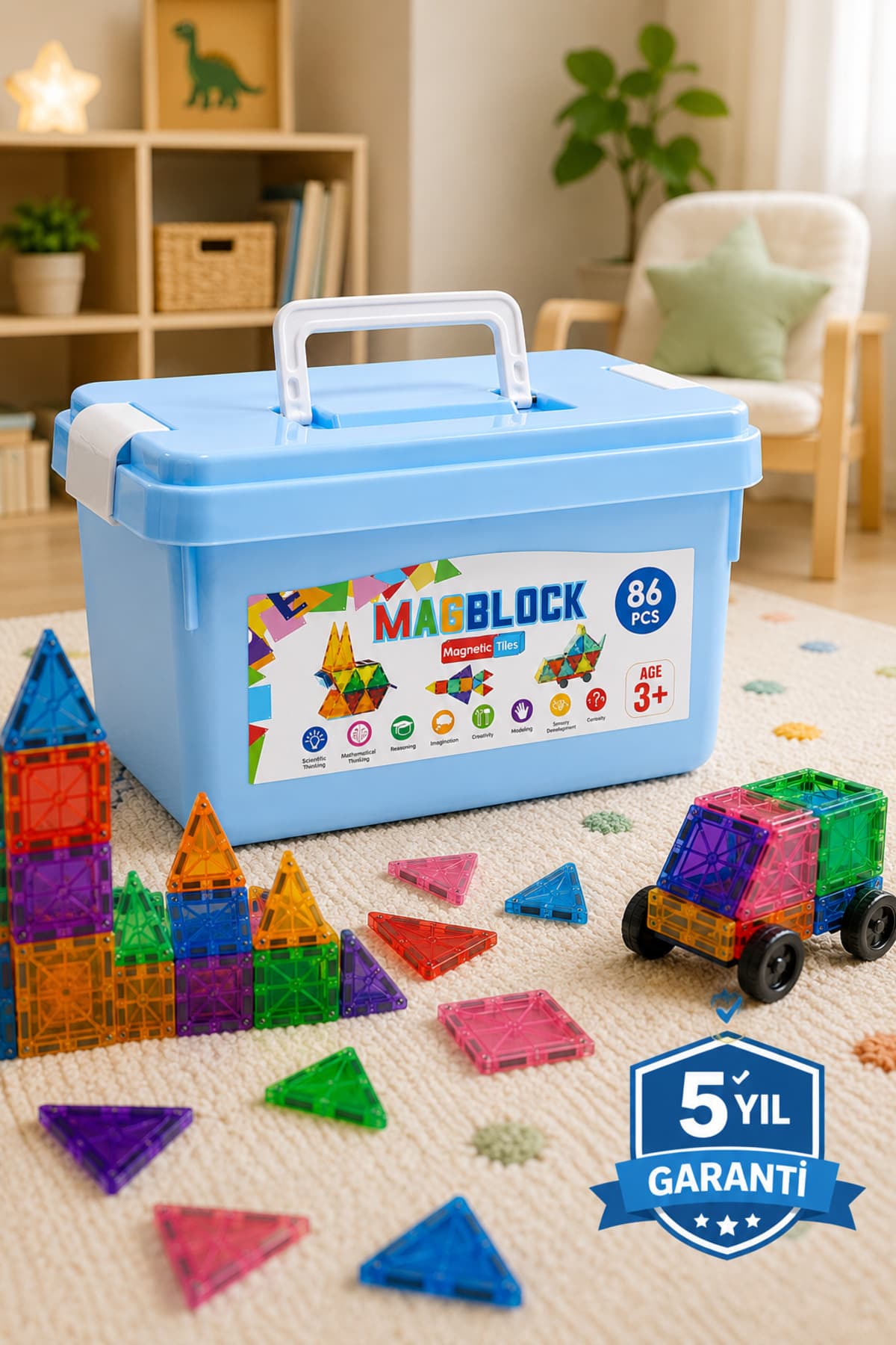 Magblock 86 Parça Manyetik Yapı Blokları - Çocuklar Için Eğitici - Geliştirici Oyun Seti - 5 Yıl Garanti