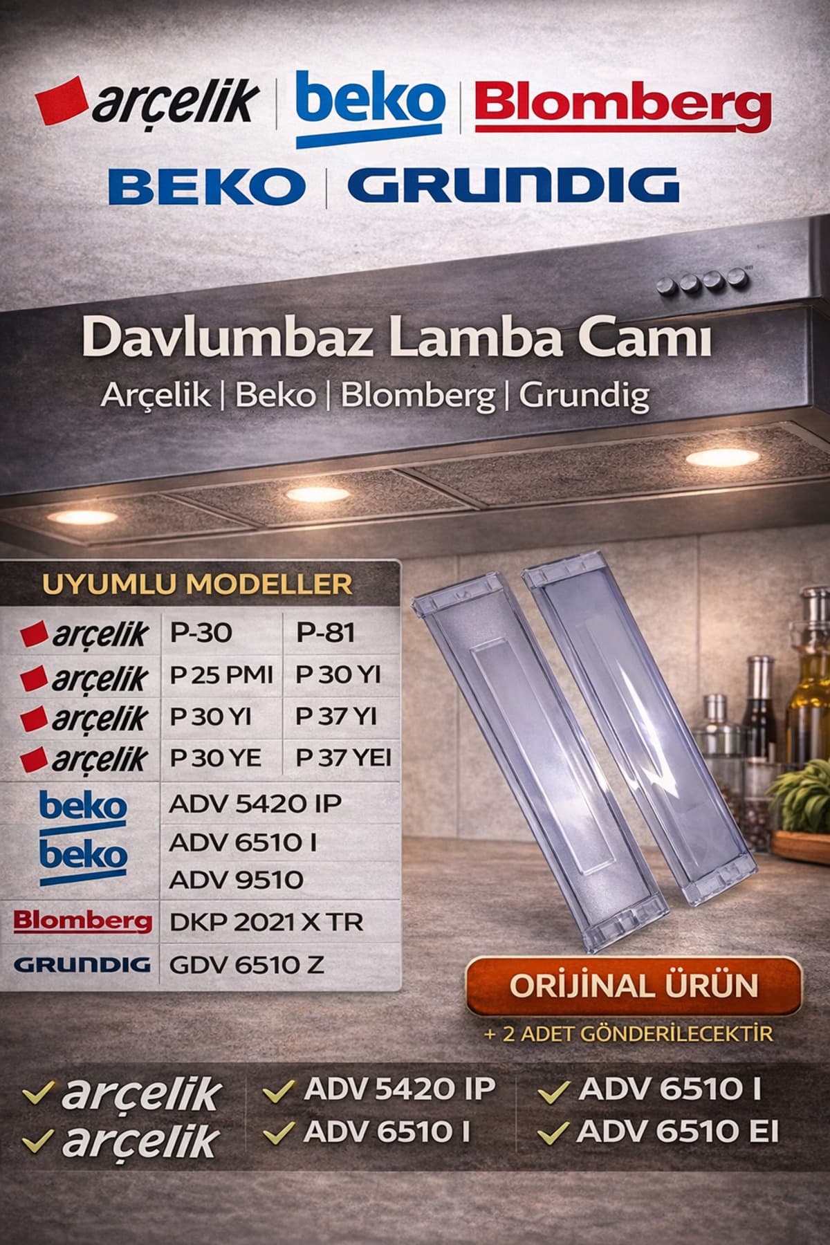 Arçelik ArçelikDavlumbaz Lamba Kapağı 2 Adet ( 9197059029 )