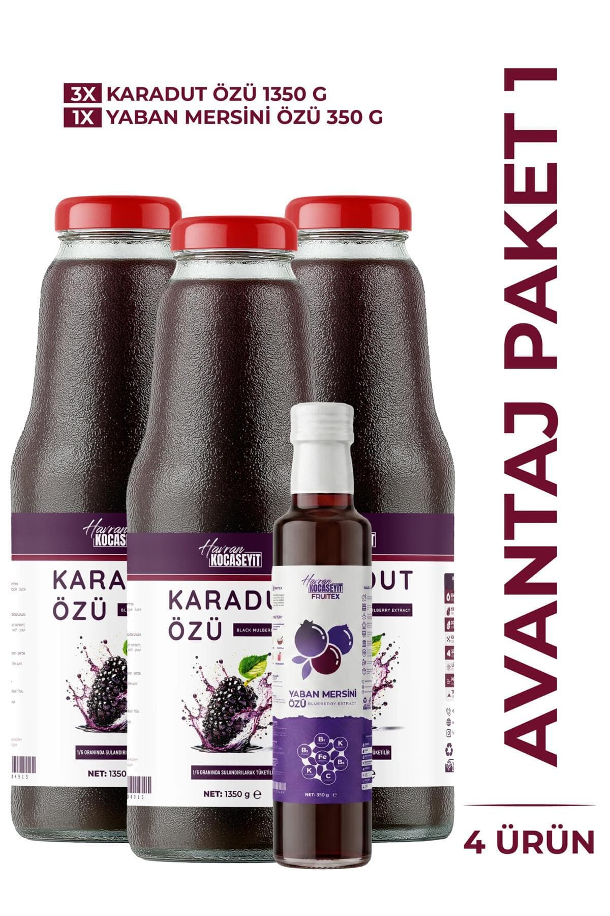 Havran Kocaseyit 3 Adet Karadut Özü 1350 G + Yaban Mersini Özü 350 G