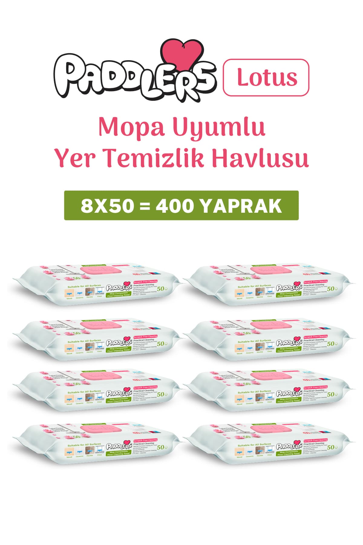 Paddlers Easy Clean Lotus Çiçeği Kokulu Mopa Uyumlu Yer Temizlik Havlusu 8x50 400 Yaprak