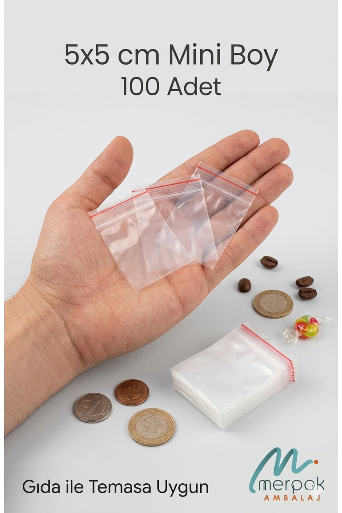 Merpak Ambalaj Kilitli Torba 5x5 Cm 100'lü Kilitli Buzdolabı Poşeti Şeffaf Kilitli Poşet Kilitli Saklama Poşeti