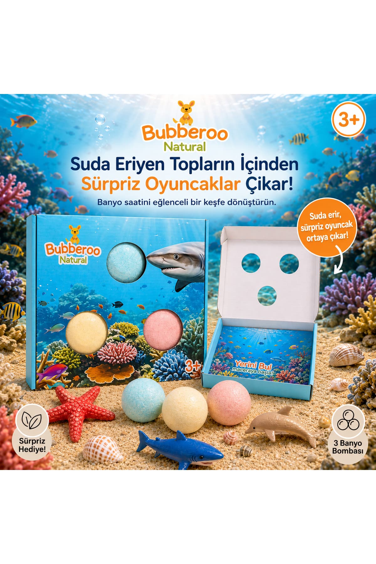Bubberoo Köpekbalığı Macerası Sürpriz Oyuncaklı Banyo Topu Seti 3'lü | Çocuk Banyo Bombası | 3+ Yaş