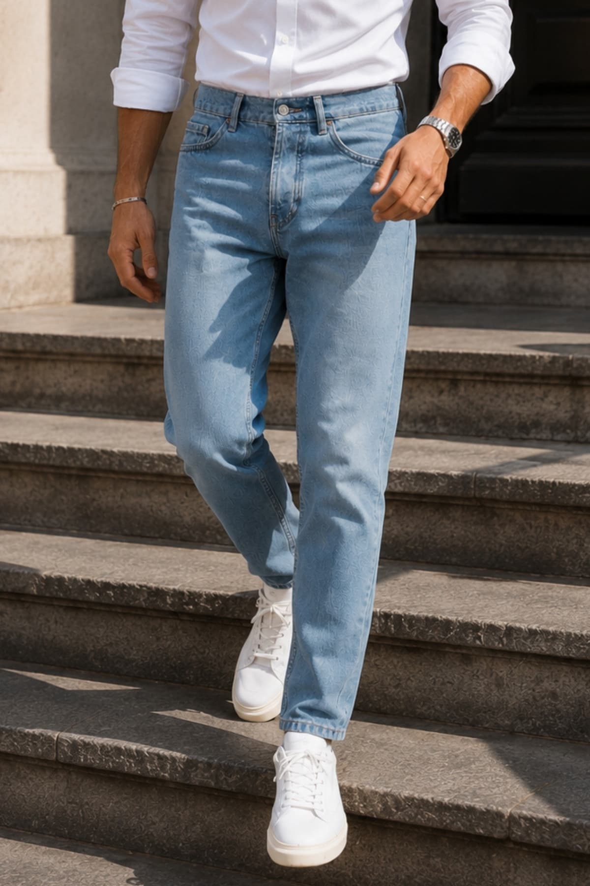 CEDY DENIM Erkek Yüksek Bel Mom Jean Dar Paça Likralı Pantolon C333-AçıkMavi