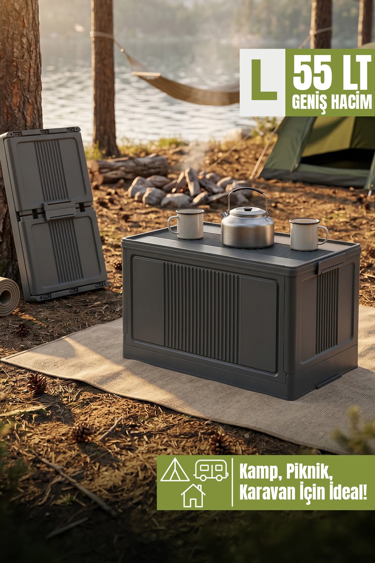 obido Lavine (LARGE) Katlanır Kamp Depolama Sandığı L Size 55lt Portatif Kasa Saklama Kabı Organizer