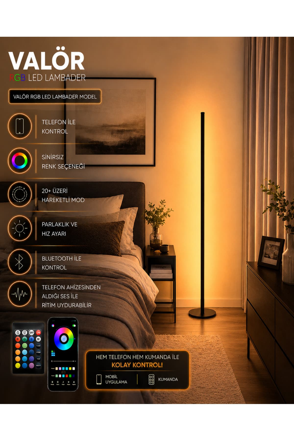 neeko Valör Telefon Ve Kumanda Kontrollü - Oda Aydınlatma Sistemi Full Rgb - 150 Cm