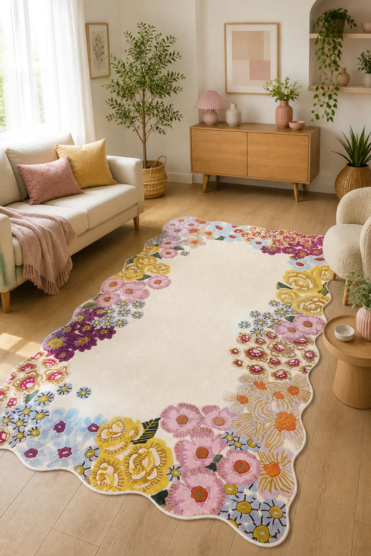 Toronto Home Dijital Kaymaz Yıkanabilir Renkli Çiçekli Vintage Salon Halısı Mutfak Halısı Yolluk
