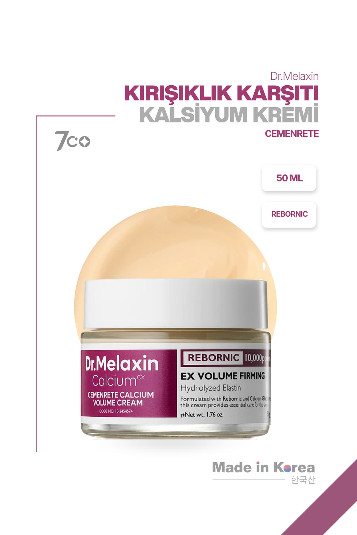 Dr.Melaxin Kırışıklık Karşıtı & Sıkılaştırıcı Rebornic Teknolojili Kalsiyum | Yüz Kremi 50ml