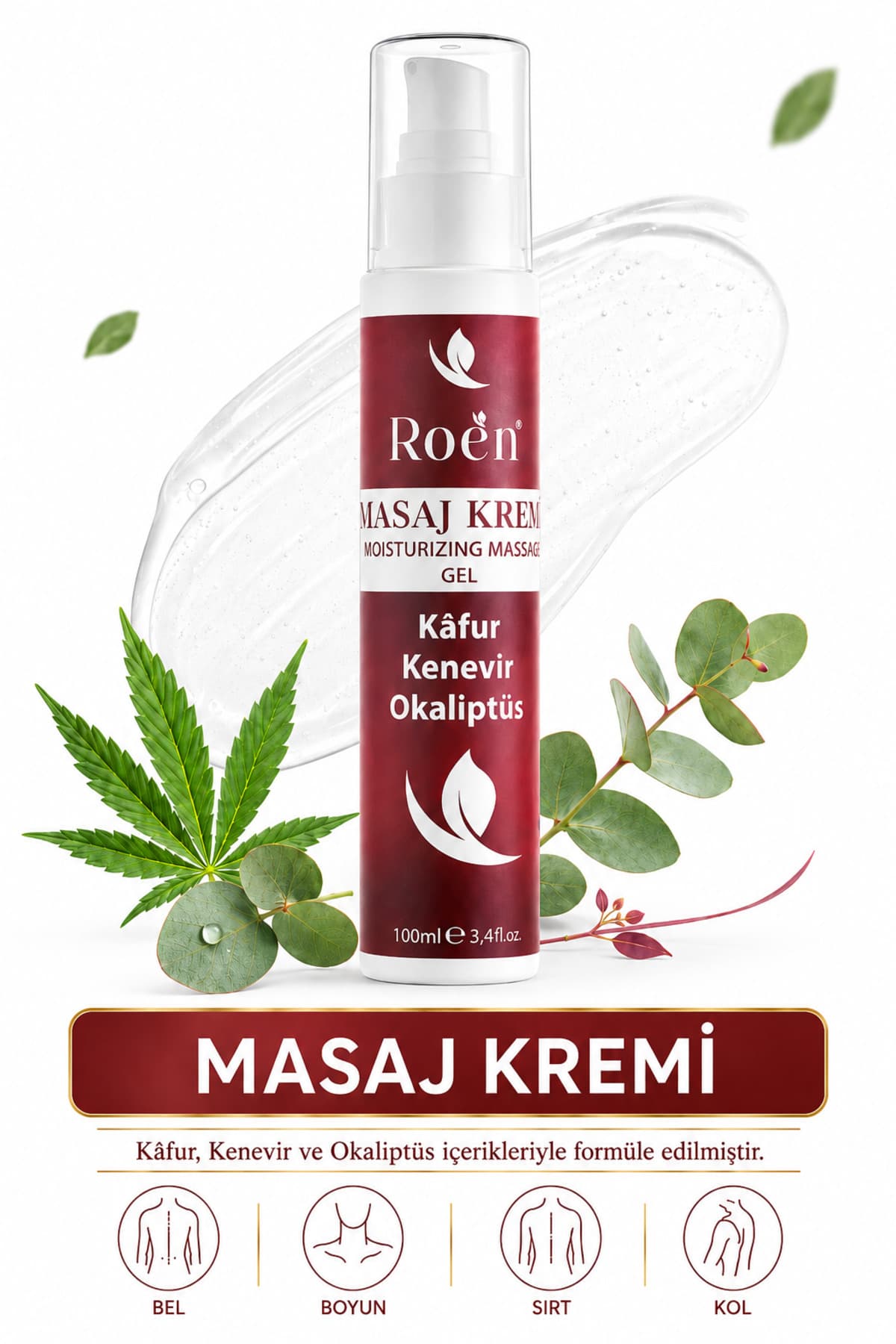 Roen Masaj Kremi, Kafur Ve Kenevir Içeren Eklem, Kas, Boyun Masaj Kremi 100 ml
