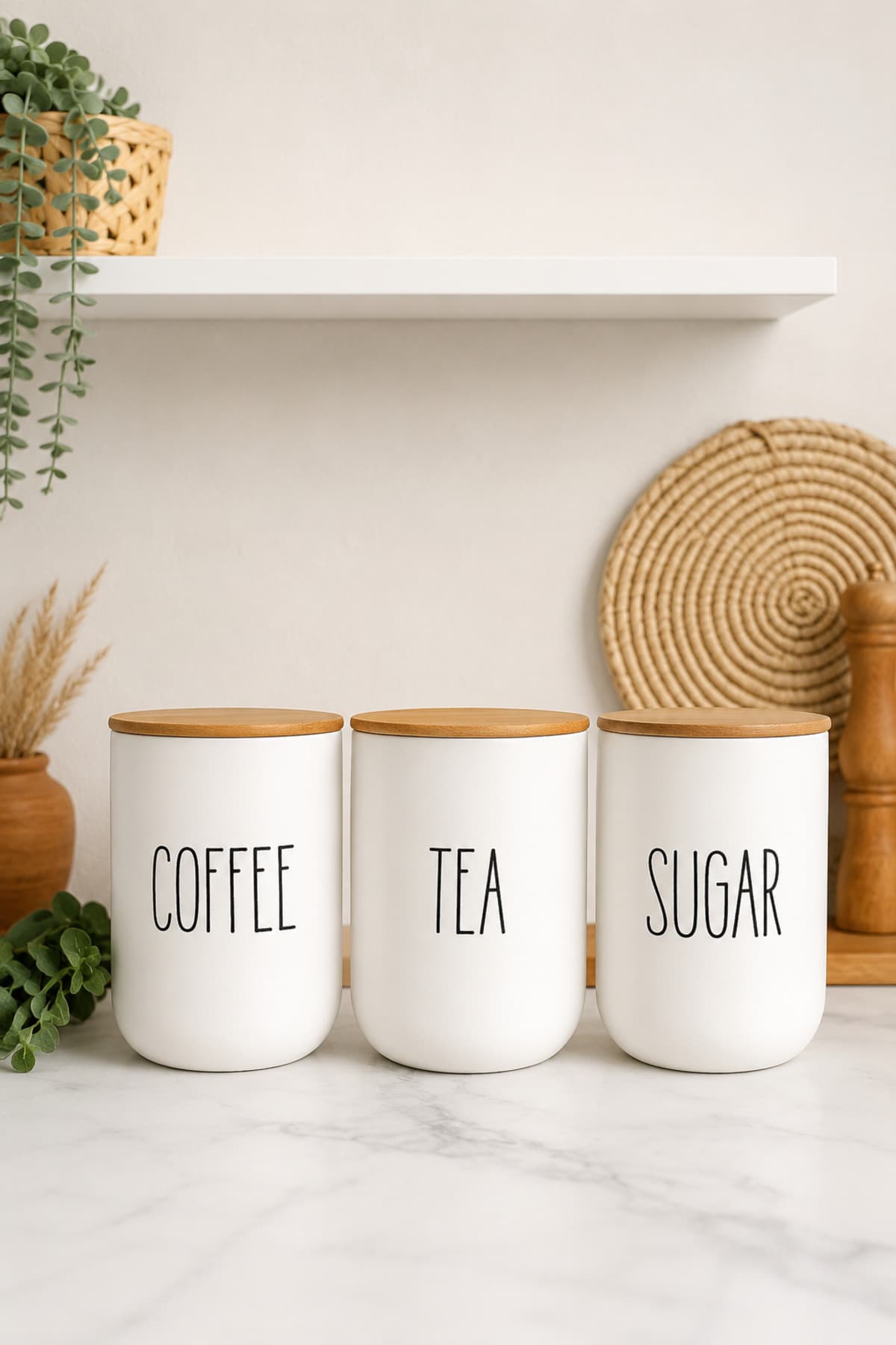 Kaihome 3lü Bambu Kapaklı 800ML Cam Çay/Kahve/Şeker Kavanoz Seti